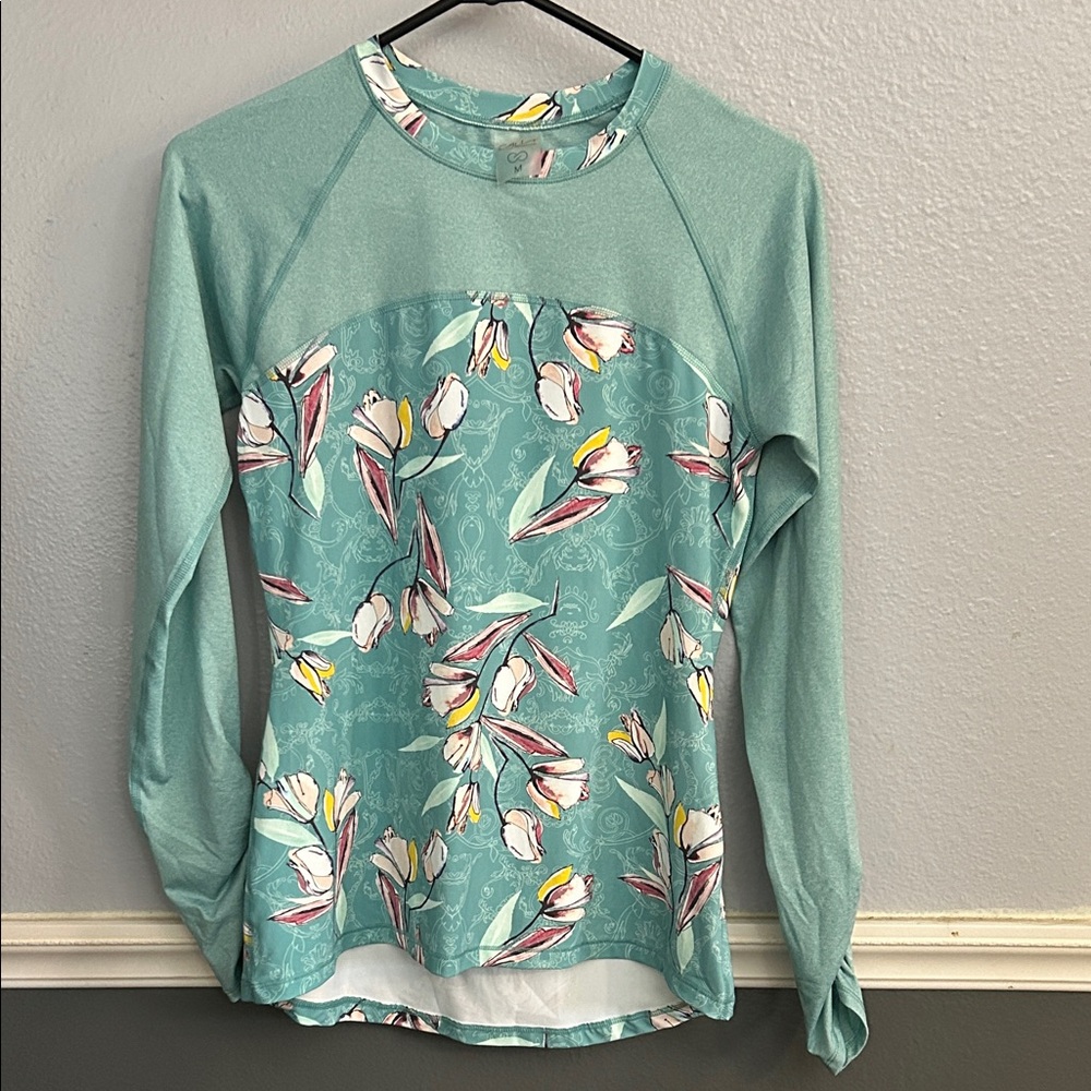 CALIA by Carrie Underwood Mint Floral Long-Sleeve Performance Tee